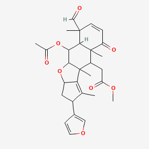 molecular formula C29H34O8 B12325815 Methyl 2-[2-acetyloxy-4-formyl-13-(furan-3-yl)-4,8,10,12-tetramethyl-7-oxo-16-oxatetracyclo[8.6.0.03,8.011,15]hexadeca-5,11-dien-9-yl]acetate 