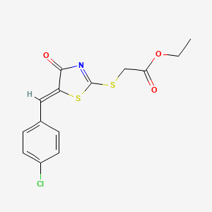 molecular formula C14H12ClNO3S2 B1232592 ethyl 2-[[(5Z)-5-[(4-chlorophenyl)methylidene]-4-oxo-1,3-thiazol-2-yl]sulfanyl]acetate 
