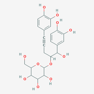 molecular formula C23H26O11 B12325926 beta-D-Glucopyranoside, (1R)-4-(3,4-dihydroxyphenyl)-1-[(R)-(3,4-dihydroxyphenyl)hydroxymethyl]-3-butynyl (9CI); (1R)-4-(3,4-Dihydroxyphenyl)-1-[(R)-(3,4-dihydroxyphenyl)hydroxymethyl]-3-butyn-1-yl beta-D-glucopyranoside 