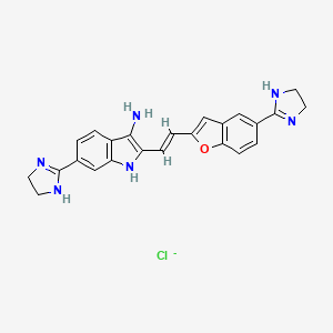 molecular formula C24H22ClN6O- B1232594 6-(4,5-dihydro-1H-imidazol-2-yl)-2-[(E)-2-[5-(4,5-dihydro-1H-imidazol-2-yl)-1-benzofuran-2-yl]ethenyl]-1H-indol-3-amine;chloride 