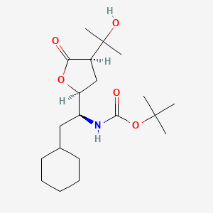molecular formula C20H35NO5 B12326026 Carbamic acid, [(1S)-2-cyclohexyl-1-[(2S,4R)-tetrahydro-4-(1-hydroxy-1-methylethyl)-5-oxo-2-furanyl]ethyl]-, 1,1-dimethylethyl ester (9CI) 