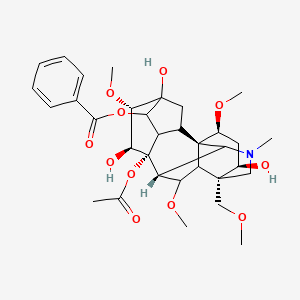 molecular formula C33H45NO11 B1232630 [(1S,6S,7S,8R,9R,13R,14R,16S,18R)-8-acetyloxy-5,7,14-trihydroxy-6,16,18-trimethoxy-13-(methoxymethyl)-11-methyl-11-azahexacyclo[7.7.2.12,5.01,10.03,8.013,17]nonadecan-4-yl] benzoate 