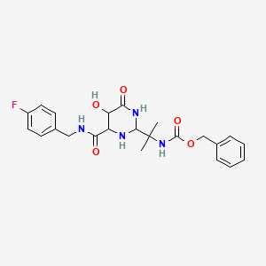 molecular formula C23H27FN4O5 B12326519 Carbamic acid,[1-[6-[[[(4-fluorophenyl)methyl]amino]carbonyl]-1,4-dihydro-5-hydroxy-4-oxo-2-pyrimidinyl]-1-methylethyl]-, phenylmethyl ester 