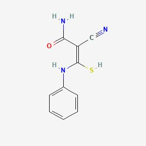 molecular formula C10H9N3OS B12326584 3-Anilino-2-cyano-3-mercaptoacrylamide 