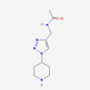 molecular formula C10H17N5O B12326826 N-{[1-(piperidin-4-yl)-1H-1,2,3-triazol-4-yl]methyl}acetamide 