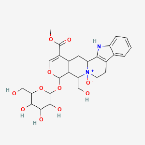 molecular formula C27H34N2O11 B12327039 Methyl 14-(hydroxymethyl)-13-oxido-16-[3,4,5-trihydroxy-6-(hydroxymethyl)oxan-2-yl]oxy-17-oxa-3-aza-13-azoniapentacyclo[11.8.0.02,10.04,9.015,20]henicosa-2(10),4,6,8,18-pentaene-19-carboxylate 
