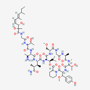 molecular formula C66H105N13O21 B1232705 (2R,3S,4S)-4-[[(2S,3S)-3-amino-2-[[(2R,3R)-2-[[2-[[(4Z,6E)-2,3-dihydroxy-2,6,8-trimethyldeca-4,6-dienoyl]amino]acetyl]amino]-3-hydroxybutanoyl]amino]butanoyl]amino]-N'-[(6R,9S,15R,18R,19R,22S)-6-[(1R)-1-hydroxyethyl]-3-[(4-hydroxyphenyl)-methoxymethyl]-15-(methoxymethyl)-7,9-dimethyl-2,5,8,11,14,17,21-heptaoxo-19-propan-2-yl-20-oxa-1,4,7,10,13,16-hexazabicyclo[20.4.0]hexacosan-18-yl]-2,3-dimethylpentanediamide 