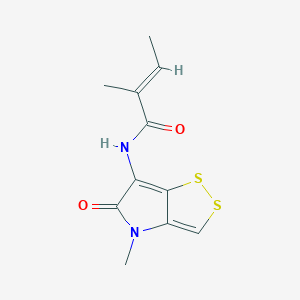 molecular formula C11H12N2O2S2 B1232706 (E)-2-methyl-N-(4-methyl-5-oxo-dithiolo[4,3-b]pyrrol-6-yl)but-2-enamide 