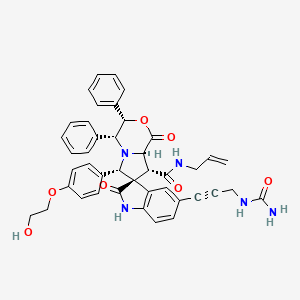molecular formula C42H39N5O7 B1232711 (3S,3'S,4'R,6'S,8'R,8'aR)-5-[3-(carbamoylamino)prop-1-ynyl]-6'-[4-(2-hydroxyethoxy)phenyl]-1',2-dioxo-3',4'-diphenyl-N-prop-2-enyl-8'-spiro[1H-indole-3,7'-4,6,8,8a-tetrahydro-3H-pyrrolo[2,1-c][1,4]oxazine]carboxamide 