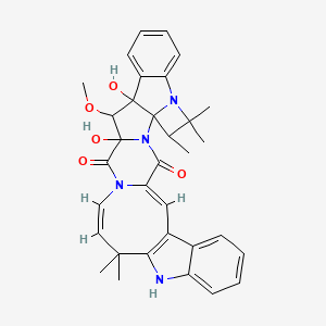 molecular formula C33H34N4O5 B1232762 (1Z,19Z)-14,16-dihydroxy-15-methoxy-5,6,6,21,21-pentamethyl-3,7,18,23-tetrazaoctacyclo[16.13.0.03,16.04,7.04,14.08,13.022,30.024,29]hentriaconta-1(31),8,10,12,19,22(30),24,26,28-nonaene-2,17-dione 