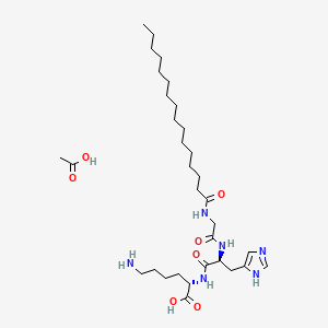 molecular formula C32H58N6O7 B12327671 palmitoyl-Gly-His-Lys-OH.CH3CO2H 