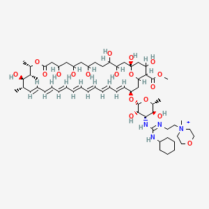 molecular formula C62H101N4O18+ B1232772 N-(N'-(2-(4'-Methylmorpholinio)ethyl)-N''-cyclohexylguanyl)amphotericin B methyl ester CAS No. 79451-27-7
