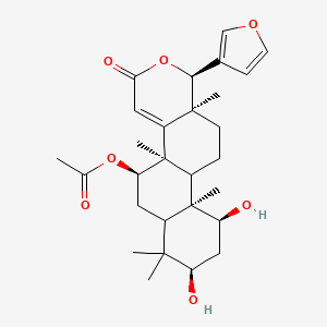 molecular formula C28H38O7 B1232800 acetic acid [(1R,4bR,5R,8R,10S,10aS,12aS)-1-(3-furanyl)-8,10-dihydroxy-4b,7,7,10a,12a-pentamethyl-3-oxo-1,5,6,6a,8,9,10,10b,11,12-decahydronaphtho[2,1-f][2]benzopyran-5-yl] ester 
