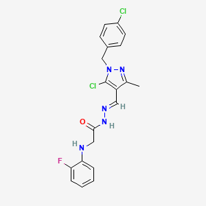N-[(E)-[5-chloro-1-[(4-chlorophenyl)methyl]-3-methylpyrazol-4-yl]methylideneamino]-2-(2-fluoroanilino)acetamide