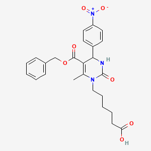molecular formula C25H27N3O7 B1232835 6-[4-Methyl-6-(4-nitrophenyl)-2-oxo-5-phenylmethoxycarbonyl-1,6-dihydropyrimidin-3-yl]hexanoic acid 