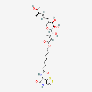 molecular formula C30H46N2O9S2 B12328356 L-glycero-D-altro-Non-2-enonic acid, 5,9-anhydro-2,3,8-trideoxy-8-[(2E,4R,5S)-5-hydroxy-4-methyl-2-hexen-1-yl]-3-methyl-, 8-[(4,5-dihydro-5-oxo-1,2-dithiolo[4,3-b]pyrrol-6-yl)amino]-8-oxooctyl ester, (2E)- 