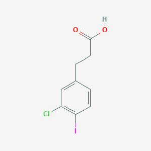 molecular formula C9H8ClIO2 B12328372 Benzenepropanoic acid, 3-chloro-4-iodo- 