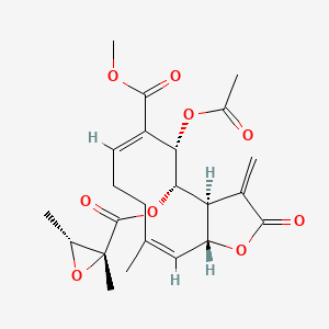 molecular formula C23H28O9 B12328376 methyl (3aS,4S,5S,6E,10Z,11aR)-5-acetyloxy-4-[(2R,3R)-2,3-dimethyloxirane-2-carbonyl]oxy-10-methyl-3-methylidene-2-oxo-3a,4,5,8,9,11a-hexahydrocyclodeca[b]furan-6-carboxylate 