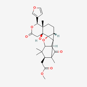 molecular formula C27H34O8 B1232840 Methyl 2-[(2R,5S,6S,10S,11S,13R,16S)-6-(furan-3-yl)-10-hydroxy-1,5,15,15-tetramethyl-8,17-dioxo-7,18-dioxapentacyclo[11.3.1.111,14.02,11.05,10]octadecan-16-yl]acetate CAS No. 173693-50-0