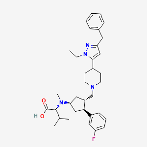 molecular formula C35H47FN4O2 B1232841 (2R)-2-[[(1R,3S,4S)-3-[[4-(5-benzyl-2-ethylpyrazol-3-yl)piperidin-1-yl]methyl]-4-(3-fluorophenyl)cyclopentyl]-methylamino]-3-methylbutanoic acid CAS No. 313994-79-5