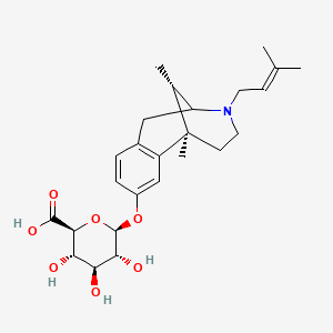 molecular formula C25H35NO7 B1232844 (2S,3S,4S,5R,6S)-6-[[(1R,13S)-1,13-dimethyl-10-(3-methylbut-2-enyl)-10-azatricyclo[7.3.1.02,7]trideca-2(7),3,5-trien-4-yl]oxy]-3,4,5-trihydroxyoxane-2-carboxylic acid 