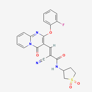 molecular formula C22H17FN4O5S B1232850 (E)-2-cyano-N-(1,1-dioxothiolan-3-yl)-3-[2-(2-fluorophenoxy)-4-oxopyrido[1,2-a]pyrimidin-3-yl]prop-2-enamide 