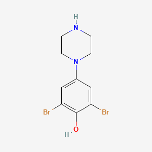 molecular formula C10H12Br2N2O B12328648 2,6-Dibromo-4-(piperazin-1-yl)phenol 