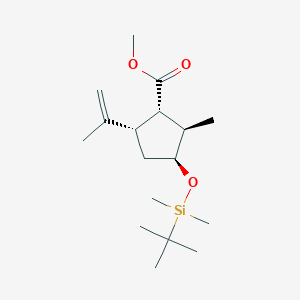 molecular formula C17H32O3Si B12329491 Cyclopentanecarboxylic acid, 3-[[(1,1-dimethylethyl)dimethylsilyl]oxy]-2-methyl-5-(1-methylethenyl)-, methyl ester, (1S,2R,3S,5S)- 