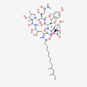 N-[(3S,6S,9S,15S,18R,24S)-3-(3-Amino-1-hydroxy-3-oxopropyl)-6-[1,2-dihydroxy-2-(4-hydroxyphenyl)ethyl]-11,20,21,25-tetrahydroxy-15-(1-hydroxyethyl)-26-methyl-2,5,8,14,17,23-hexaoxo-1,4,7,13,16,22-hexazatricyclo[22.3.0.09,13]heptacosan-18-yl]-10,12-dimethyltetradecanamide