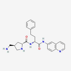molecular formula C25H29N5O2 B1232978 (2R,4R)-4-(aminomethyl)-N-[(2R)-1-oxo-4-phenyl-1-(quinolin-6-ylamino)butan-2-yl]pyrrolidine-2-carboxamide 