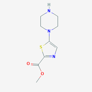 molecular formula C9H13N3O2S B12330123 2-Thiazolecarboxylic acid, 5-(1-piperazinyl)-, methyl ester 