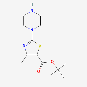 molecular formula C13H21N3O2S B12330547 5-Thiazolecarboxylic acid, 4-methyl-2-(1-piperazinyl)-, 1,1-dimethylethyl ester 