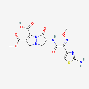 molecular formula C15H16N6O7S B1233055 2-[[(2Z)-2-(2-amino-1,3-thiazol-4-yl)-2-methoxyiminoacetyl]amino]-6-methoxycarbonyl-3-oxo-2,7-dihydro-1H-pyrazolo[1,2-a]pyrazole-5-carboxylic acid 