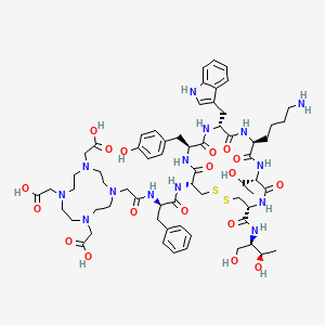 molecular formula C65H92N14O18S2 B12331285 2-[4-[2-[[(2R)-1-[[(4R,7S,10S,13R,16S,19R)-10-(4-aminobutyl)-4-[[(2R,3R)-1,3-dihydroxybutan-2-yl]carbamoyl]-7-(1-hydroxyethyl)-16-[(4-hydroxyphenyl)methyl]-13-(1H-indol-3-ylmethyl)-6,9,12,15,18-pentaoxo-1,2-dithia-5,8,11,14,17-pentazacycloicos-19-yl]amino]-1-oxo-3-phenylpropan-2-yl]amino]-2-oxoethyl]-7,10-bis(carboxymethyl)-1,4,7,10-tetrazacyclododec-1-yl]acetic acid 