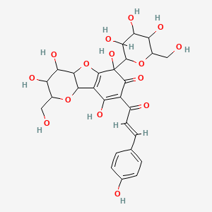 molecular formula C27H30O15 B12331372 3,4,6,9-tetrahydroxy-2-(hydroxymethyl)-8-[(E)-3-(4-hydroxyphenyl)prop-2-enoyl]-6-[3,4,5-trihydroxy-6-(hydroxymethyl)oxan-2-yl]-3,4,4a,9b-tetrahydro-2H-pyrano[3,2-b][1]benzofuran-7-one 