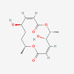 molecular formula C14H20O6 B12333035 1,7-Dioxacyclotetradeca-3,9-diene-2,8-dione,5,11-dihydroxy-6,14-dimethyl-, [5S-(3E,5R*,6S*,9E,11S*,14S*)]- 