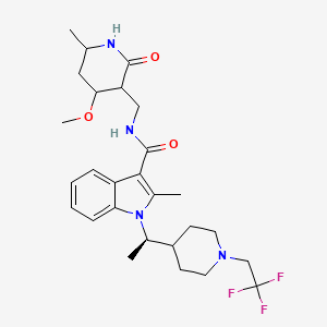 molecular formula C27H37F3N4O3 B12333208 N-[(4-methoxy-6-methyl-2-oxopiperidin-3-yl)methyl]-2-methyl-1-[(1R)-1-[1-(2,2,2-trifluoroethyl)piperidin-4-yl]ethyl]indole-3-carboxamide 