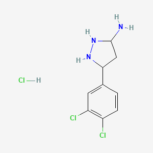 molecular formula C9H12Cl3N3 B12333642 5-(3,4-Dichlorophenyl)pyrazolidin-3-amine;hydrochloride 