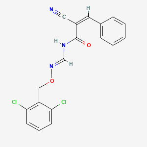 molecular formula C18H13Cl2N3O2 B12333787 (2Z)-2-cyano-N-[(1E)-{[(2,6-dichlorophenyl)methoxy]imino}methyl]-3-phenylprop-2-enamide 