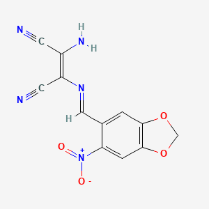molecular formula C12H7N5O4 B12333858 2-Amino-1-(1-aza-2-(6-nitrobenzo[3,4-d]1,3-dioxolen-5-yl)vinyl)ethene-1,2-dicarbonitrile 