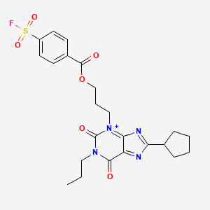 molecular formula C23H26FN4O6S+ B12333922 3-(8-Cyclopentyl-2,6-dioxo-1-propylpurin-3-ium-3-yl)propyl 4-fluorosulfonylbenzoate 