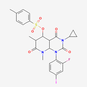 molecular formula C25H25FIN3O6S B12334196 [3-Cyclopropyl-1-(2-fluoro-4-iodophenyl)-6,8-dimethyl-2,4,7-trioxo-4a,5,6,8a-tetrahydropyrido[2,3-d]pyrimidin-5-yl] 4-methylbenzenesulfonate 