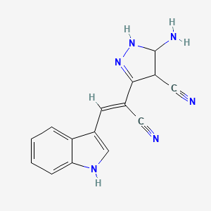molecular formula C15H12N6 B12334259 5-amino-3-[(Z)-1-cyano-2-(1H-indol-3-yl)ethenyl]-4,5-dihydro-1H-pyrazole-4-carbonitrile 