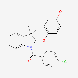 molecular formula C24H22ClNO3 B12334642 (4-Chlorophenyl)(2-(4-methoxyphenoxy)-3,3-dimethylindolin-1-yl)methanone 