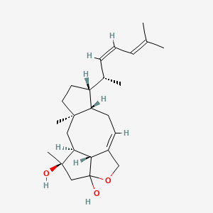 molecular formula C25H38O3 B12334890 (1S,3R,6R,7S,9E,15R,16R)-3,15-dimethyl-6-[(2S,3Z)-6-methylhepta-3,5-dien-2-yl]-12-oxatetracyclo[8.5.1.03,7.013,16]hexadec-9-ene-13,15-diol 