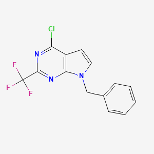 molecular formula C14H9ClF3N3 B12335082 7-Benzyl-4-chloro-2-(trifluoromethyl)-7H-pyrrolo[2,3-d]pyrimidine 