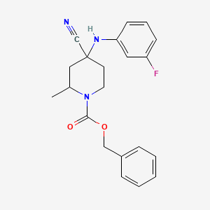 molecular formula C21H22FN3O2 B12335168 1-Piperidinecarboxylic acid, 4-cyano-4-[(3-fluorophenyl)amino]-2-methyl-, phenylmethyl ester CAS No. 921602-87-1