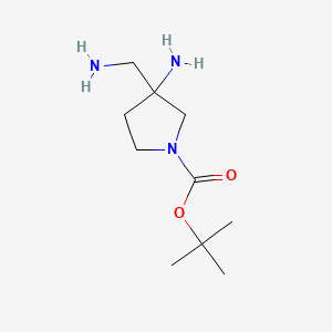 molecular formula C10H21N3O2 B12335447 Tert-butyl 3-amino-3-(aminomethyl)pyrrolidine-1-carboxylate 