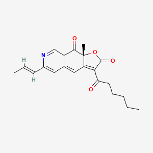 molecular formula C21H23NO4 B12335491 Furo[3,2-g]isoquinoline-2,9(7H,9aH)-dione, 9a-methyl-3-(1-oxohexyl)-6-(1E)-1-propen-1-yl-, (9aR)- 