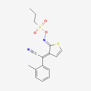 molecular formula C16H16N2O3S2 B12335573 Benzeneacetonitrile, 2-methyl-alpha-[2-[[(propylsulfonyl)oxy]imino]-3(2H)-thienylidene]- 